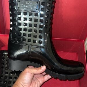 Valentino Garavani Black Studded Rain Boots
